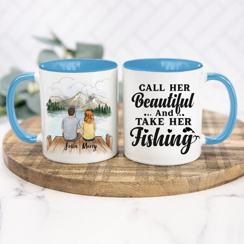 Personalized accent mug gifts for him for her - Couple - Fishing