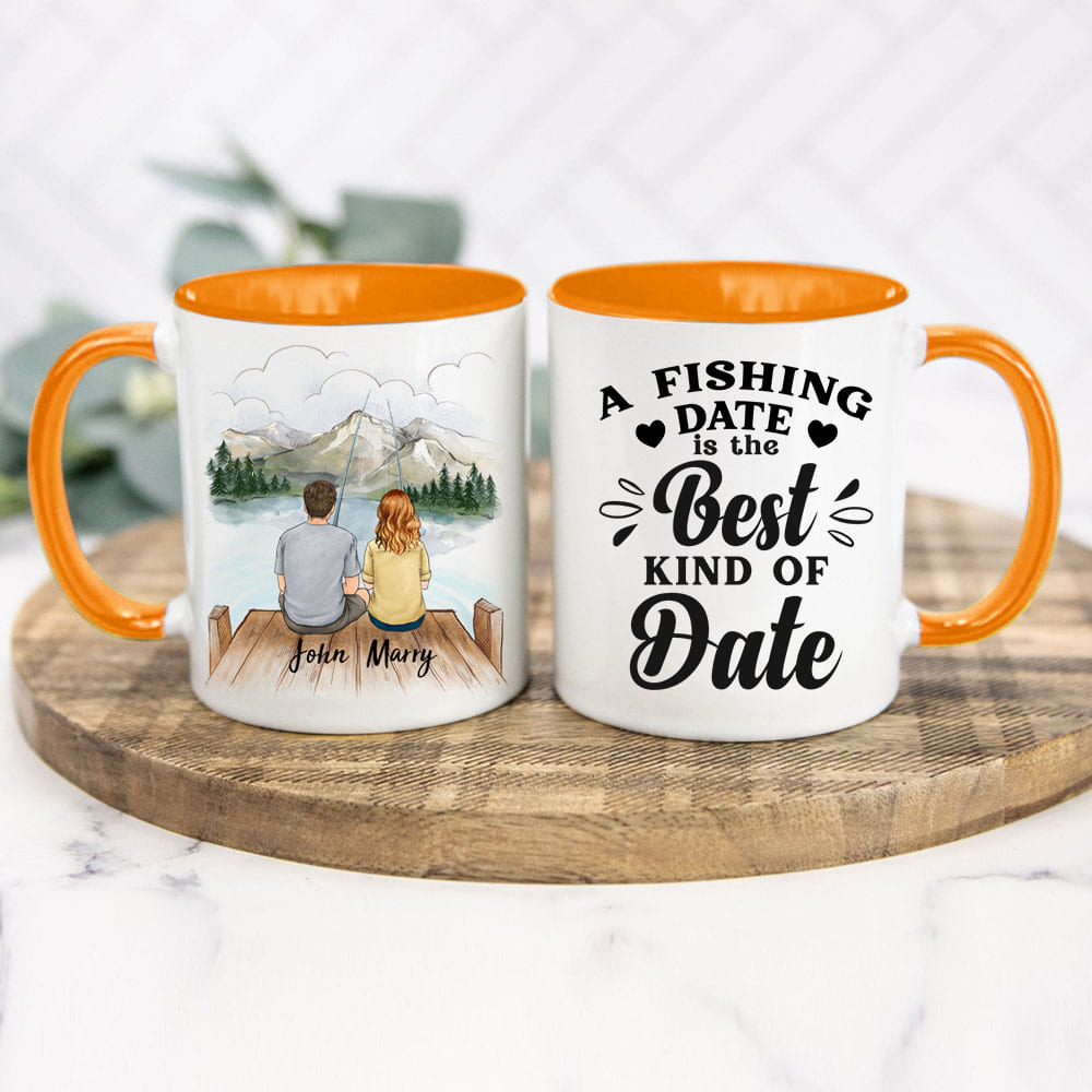 Personalized accent mug gifts for him for her - Couple - Fishing