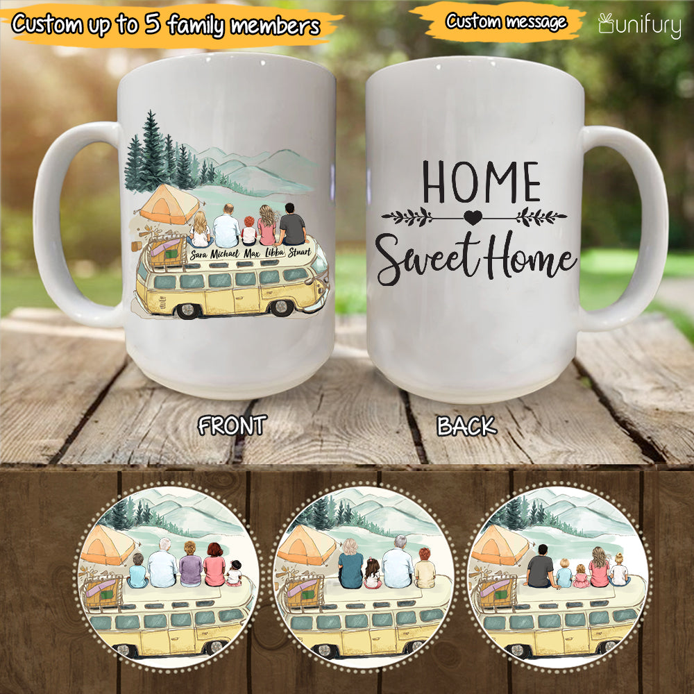 Personalized gifts for the whole family Coffee Mug - UP TO 5 PEOPLE - CUSTOM MESSAGE - Camping - 2426