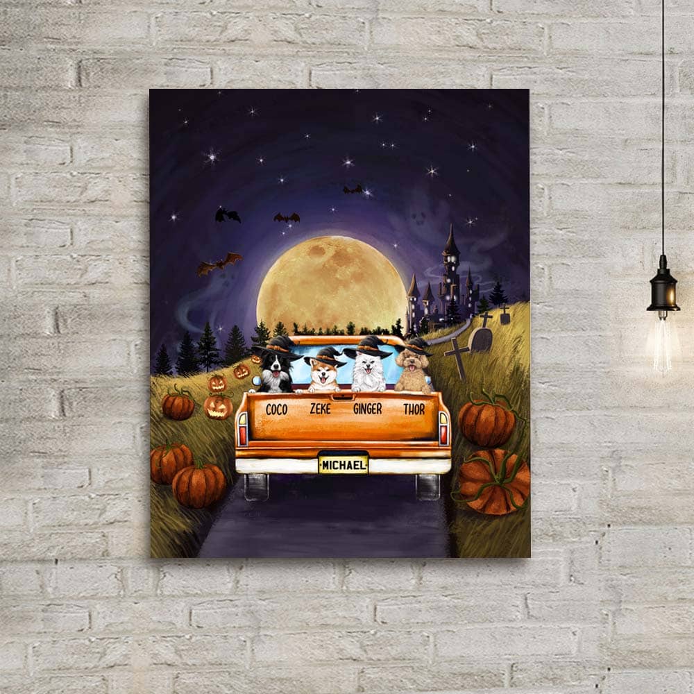 Personalized Halloween canvas print wall art gifts for dog cat lovers - Pickup Truck