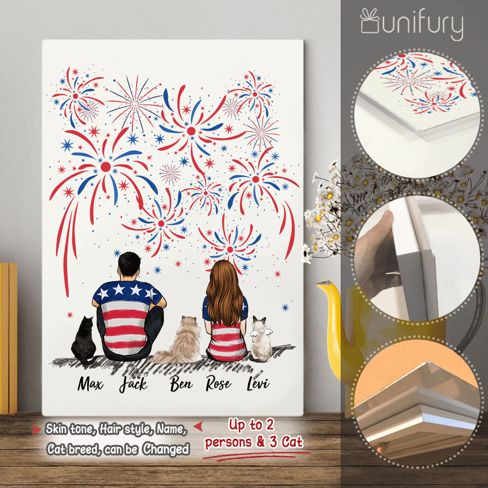 Personalized custom cat &amp; couple Metal Print 4th Of July - 2408