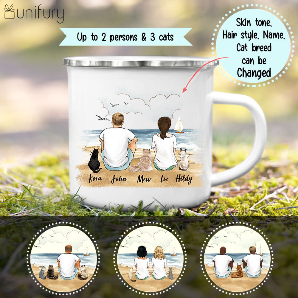 Personalized gifts for cat lovers Campfire Mug - CAT &amp; COUPLE - Beach