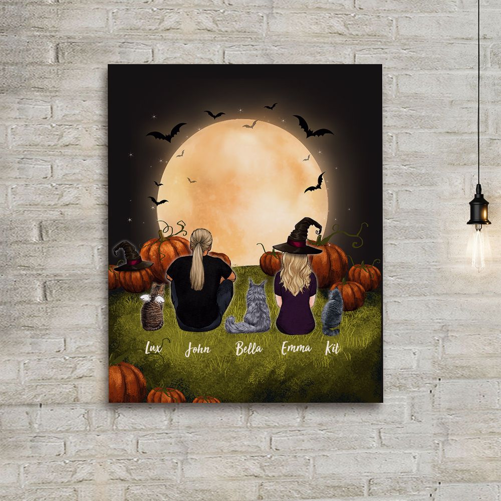 cat and cat owner halloween canvas print gift for cat lovers