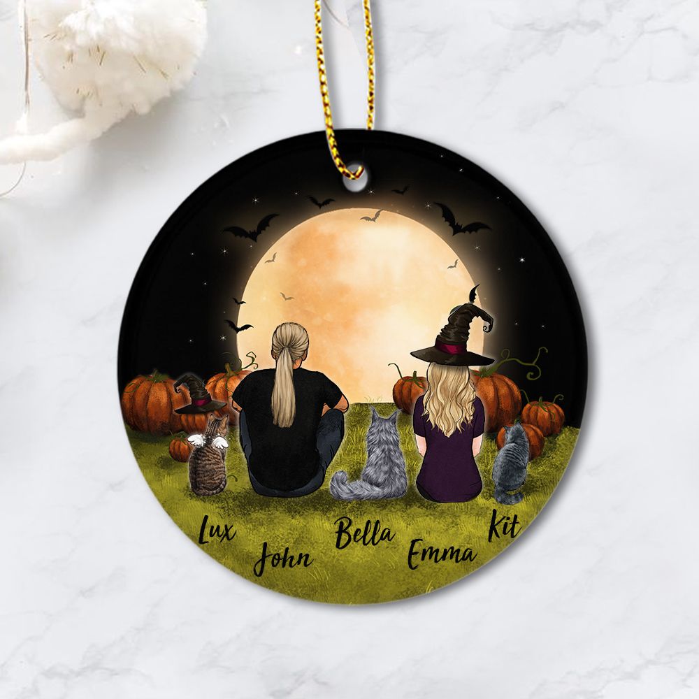 cat and cat owner halloween circle ornament gift for cat lovers