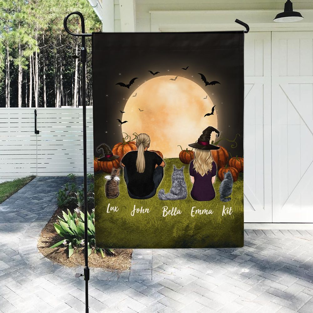 cat and cat owner halloween garden flag gift for cat lovers