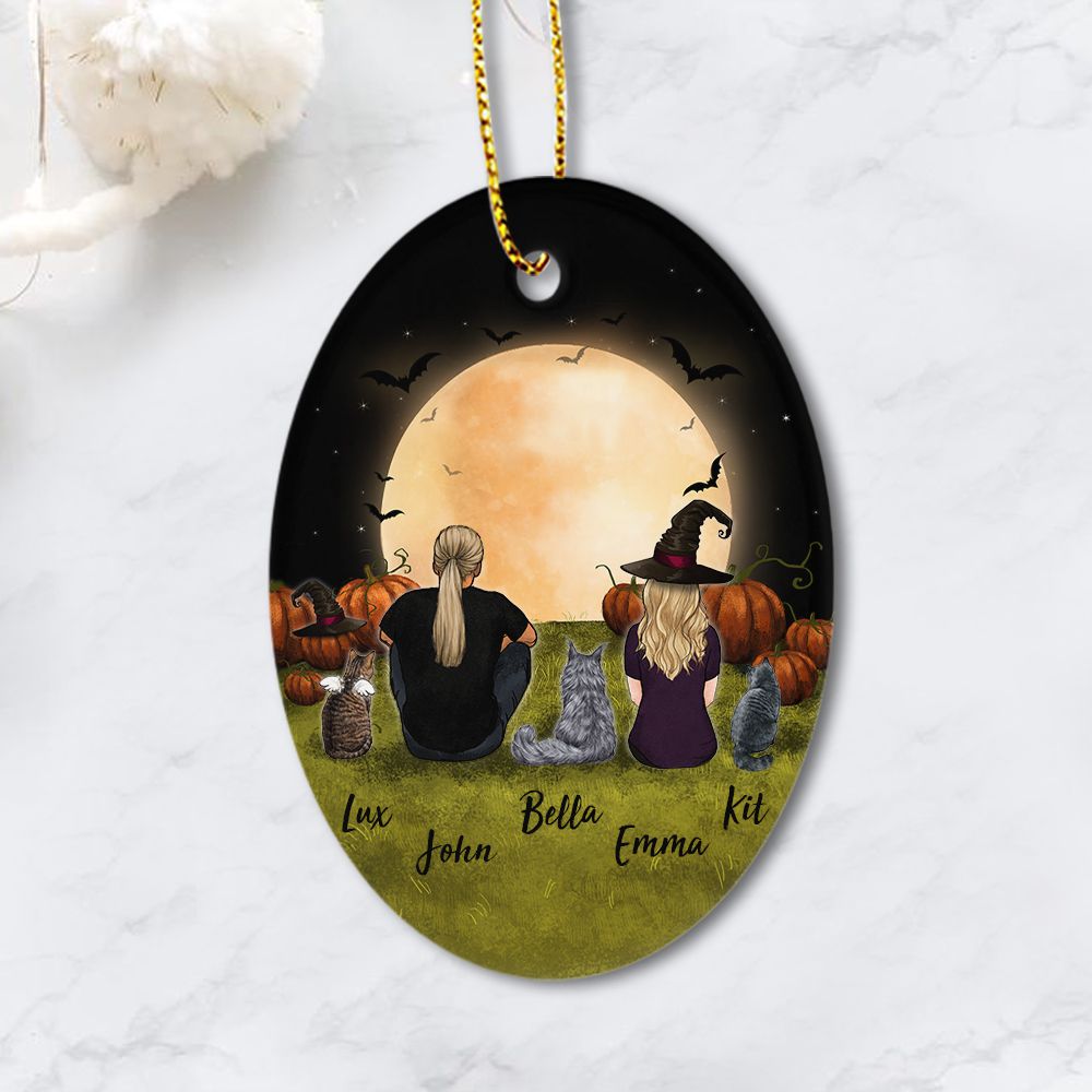 cat and cat owner halloween oval ornament gift for cat lovers