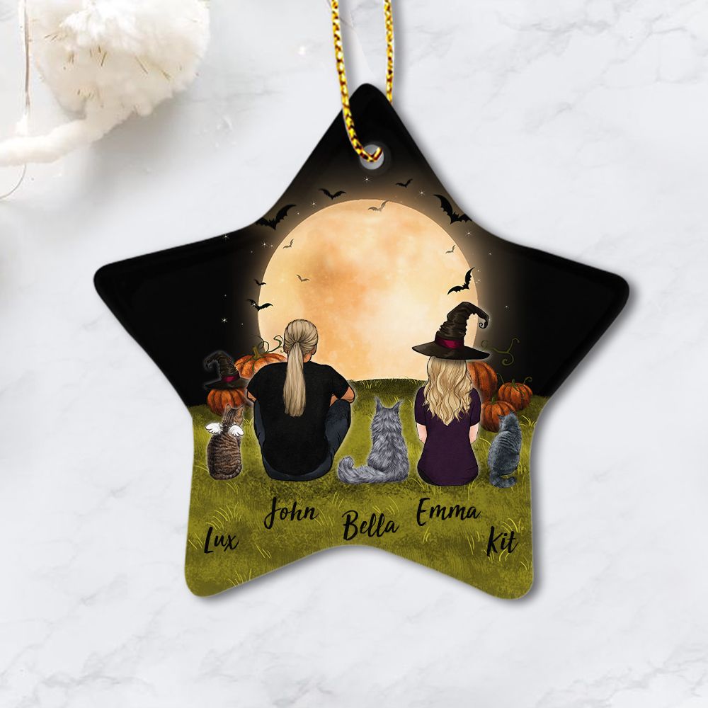 cat and cat owner halloween star ornament gift for cat lovers
