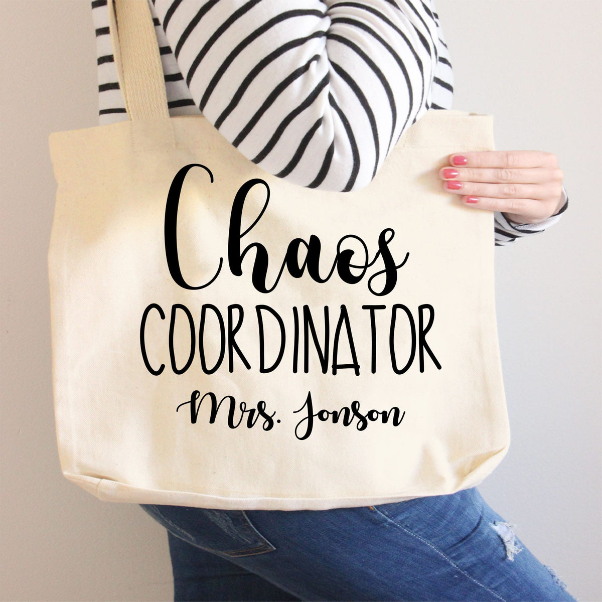 round canvas tote bag gift for teacher - Chaos Coordinator - simple style