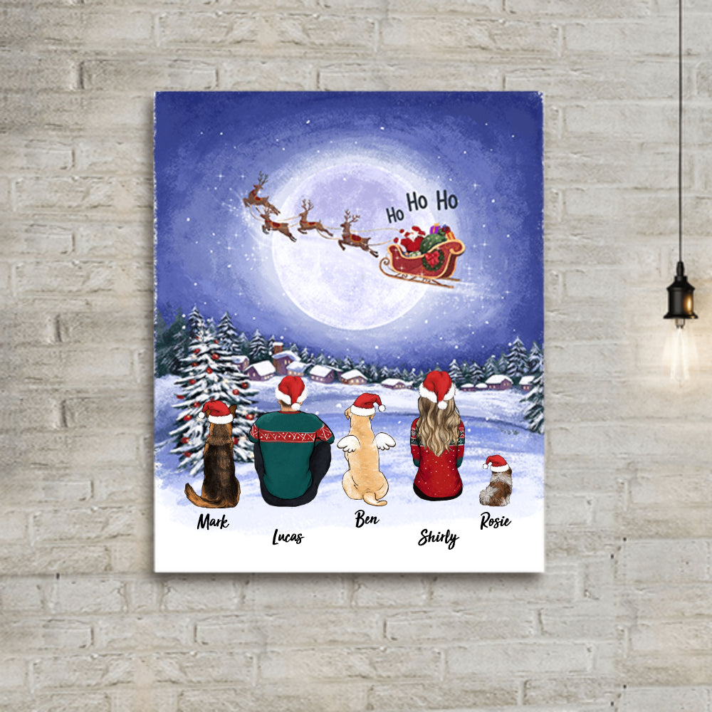 Personalized Christmas gifts for dog lovers Canvas Print - DOG &amp; COUPLE - Santa HO HO HO