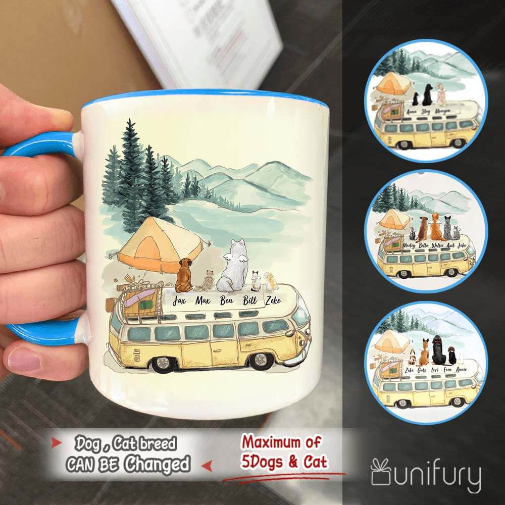 Blue Personalized Dog Camping Coffee Mug