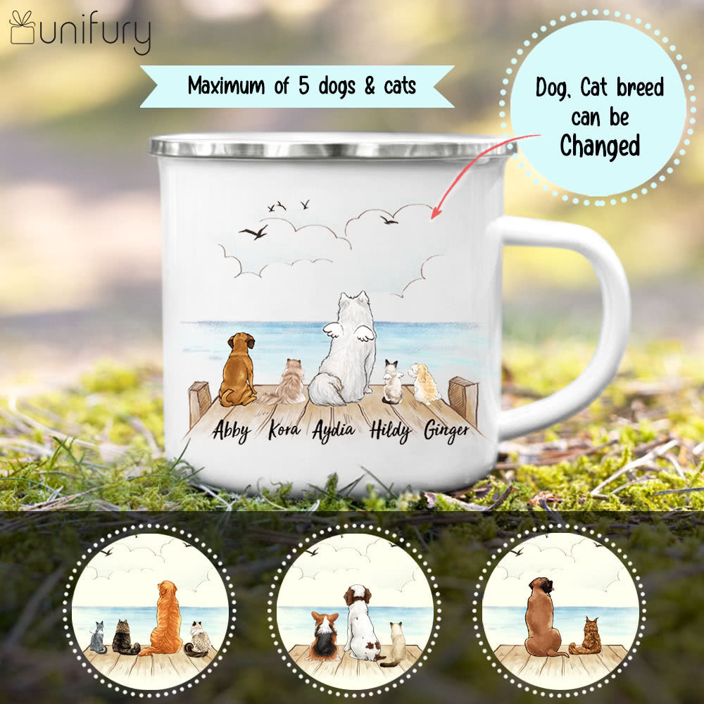 Personalized custom dog &amp; cat Campfire Mug gifts for dog cat lovers - Wooden Dock