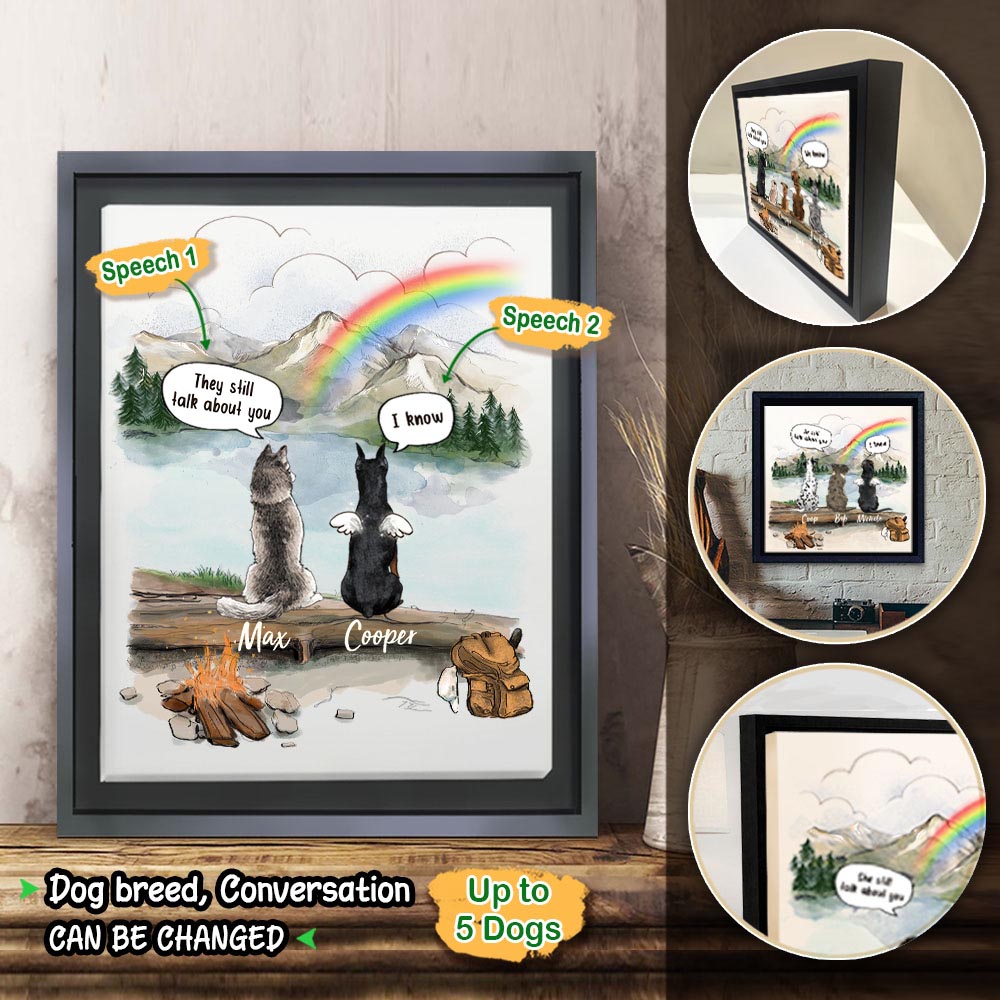 Personalized dog memorial gifts Rainbow bridge Framed Canvas They still talk about you conversation - Mountain - Hiking