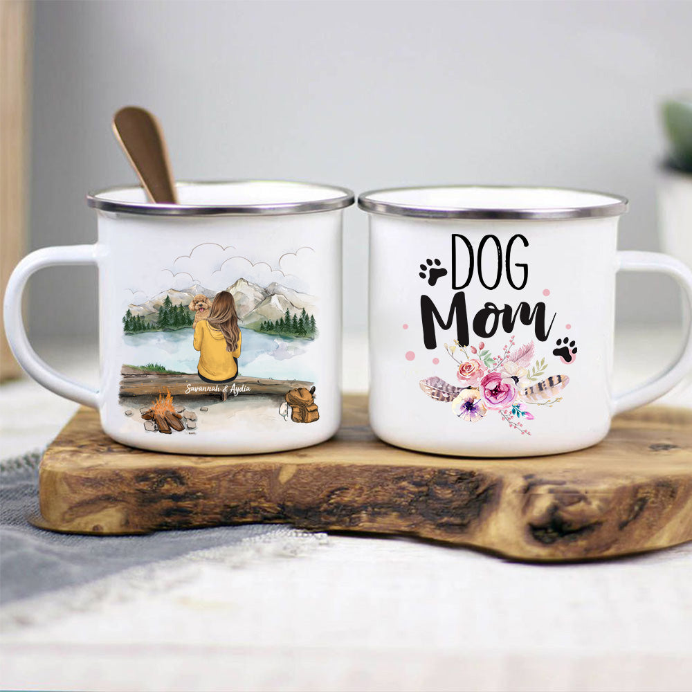 Personalized gifts for dog lovers campfire mug - Dog Mom - Mountain Hiking