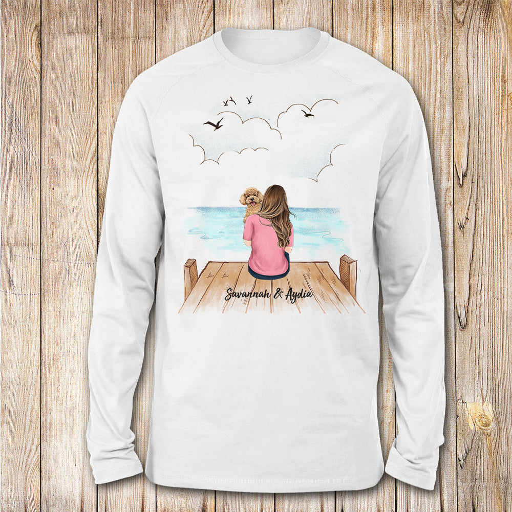 Personalized long sleeve gifts for dog lovers - Dog Mom - Wooden dock