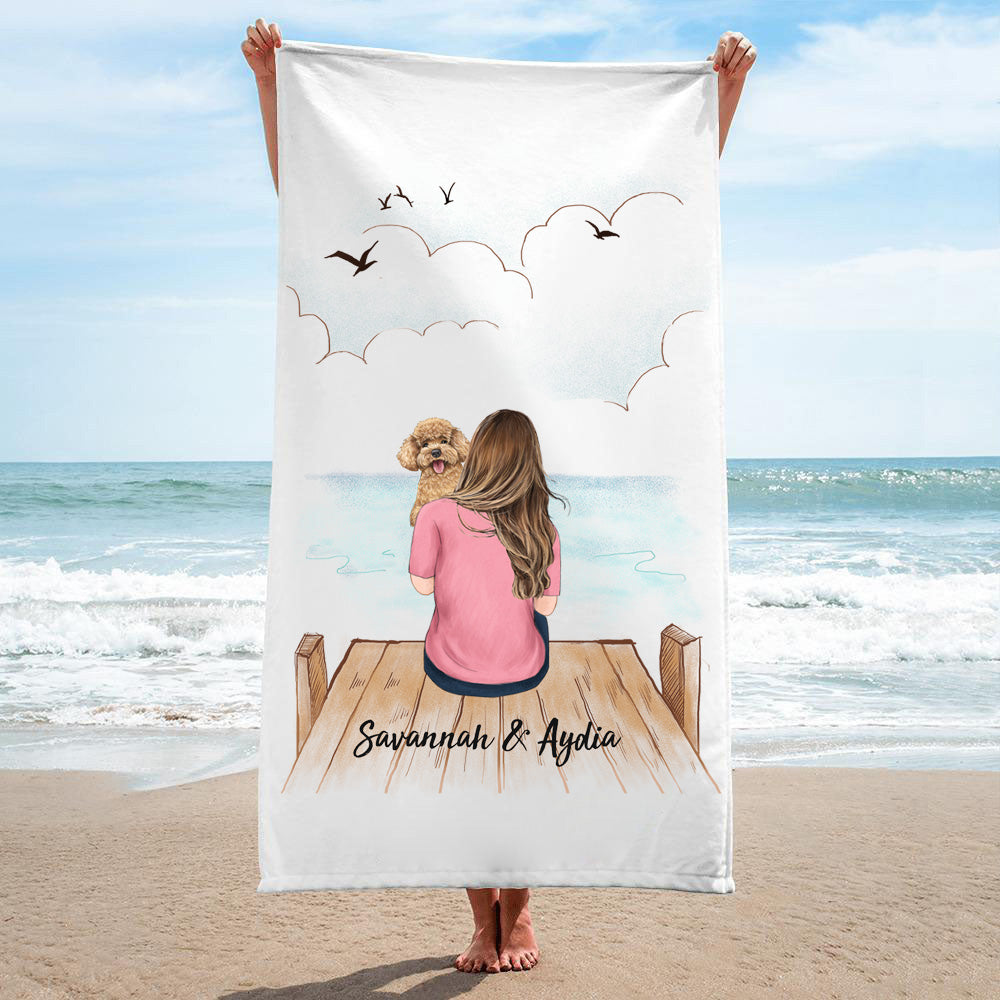 Personalized gifts for dog lovers beach towel - Dog Mom - Wooden Dock