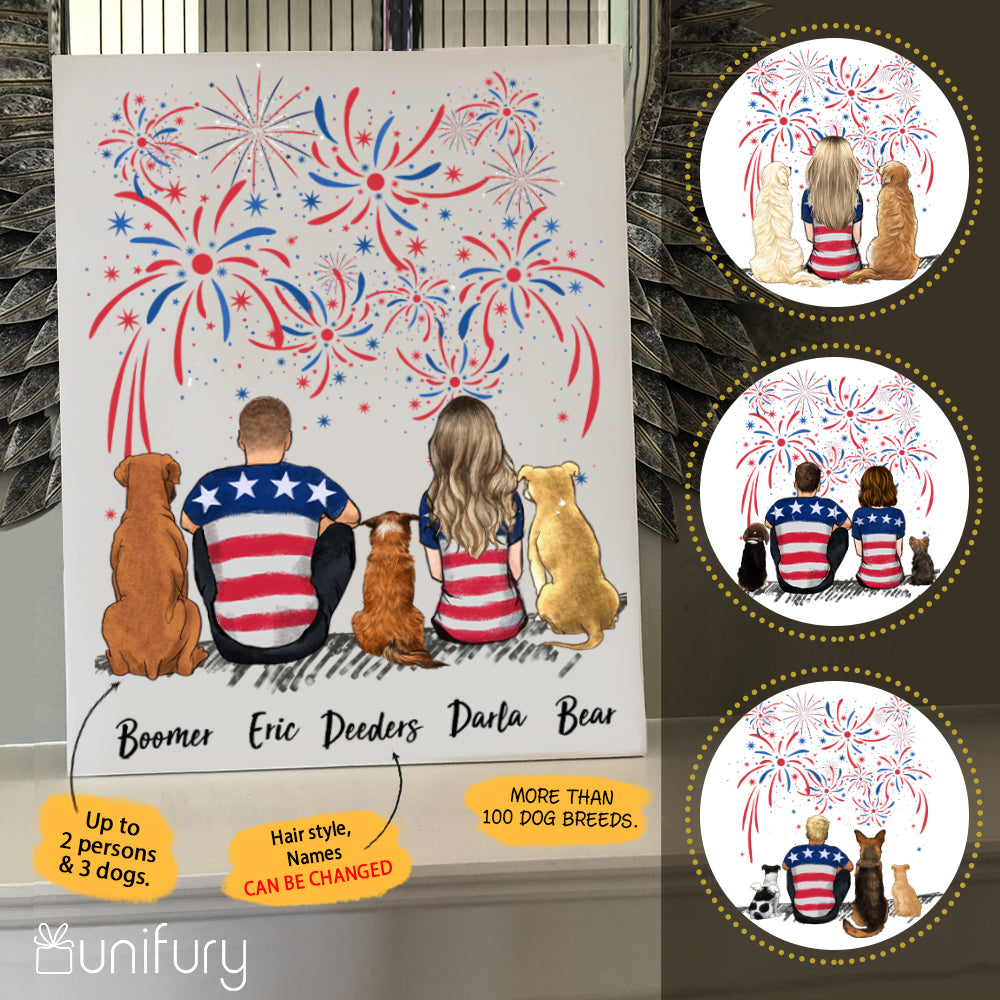 Custom Dog & Couple Independence Day Canvas Print