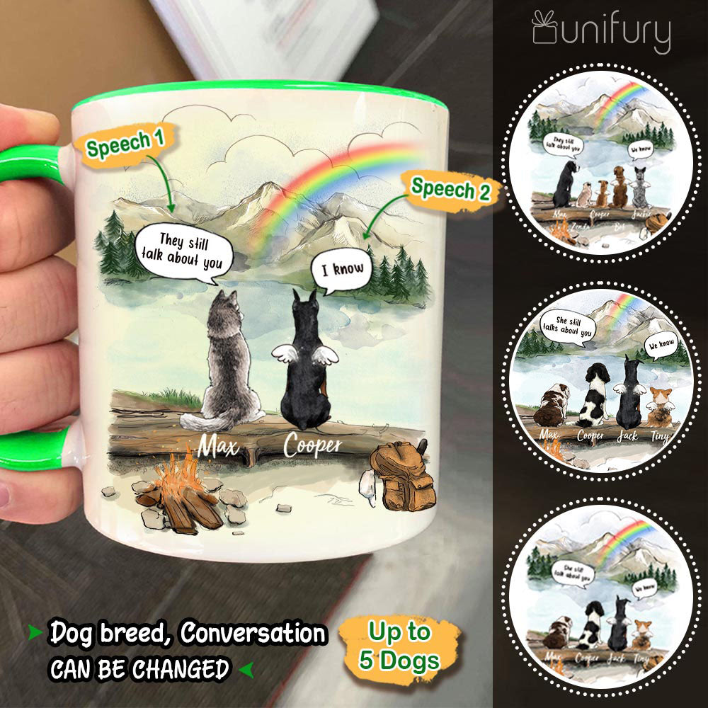 Personalized dog memorial gifts Rainbow bridge Accent Mug They still talk about you conversation - Mountain - Hiking