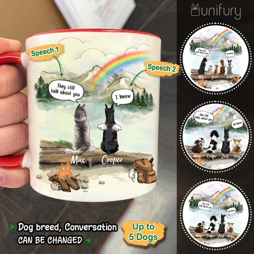 Personalized dog memorial gifts Rainbow bridge Accent Mug They still talk about you conversation - Mountain - Hiking
