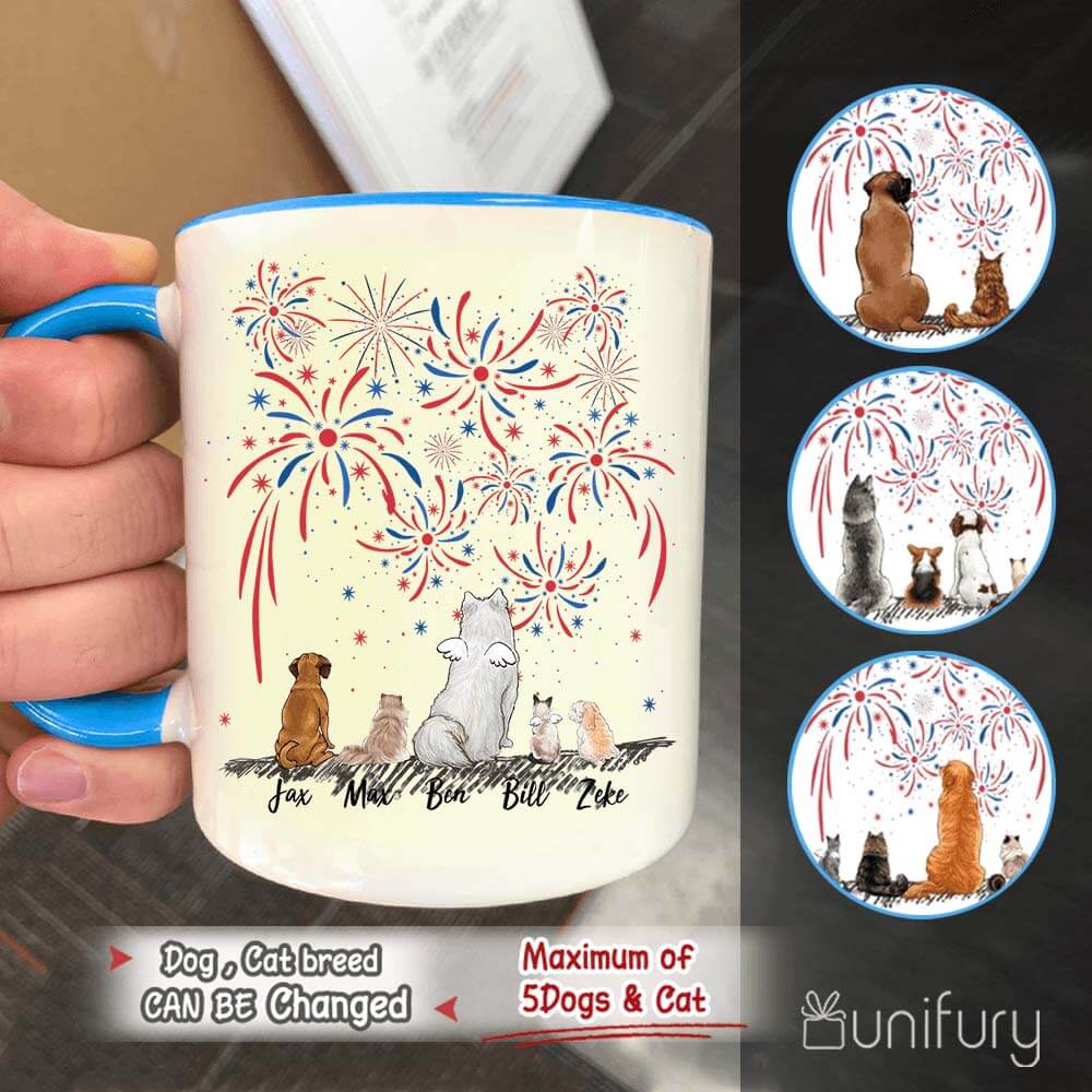 Personalized dog &amp; cat accent mug 4th Of July gift for dog cat mom dad lover - 2283
