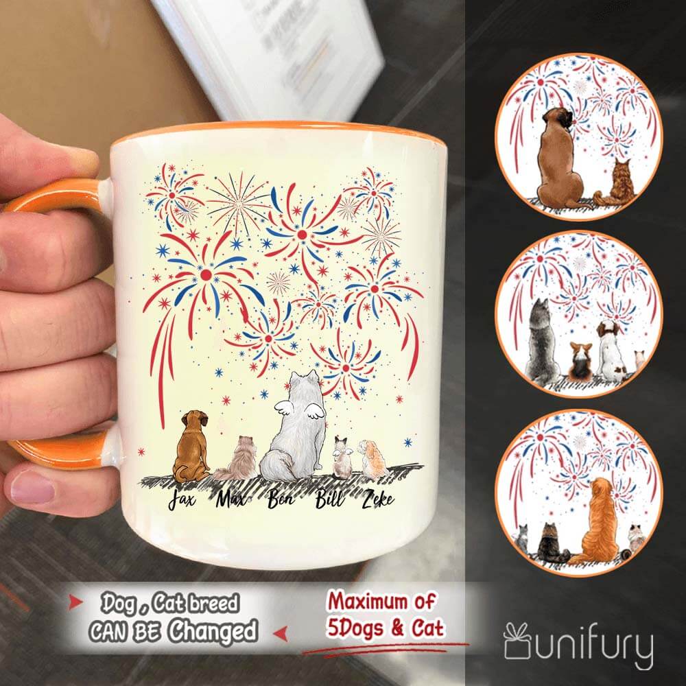 Personalized dog &amp; cat accent mug 4th Of July gift for dog cat mom dad lover - 2283