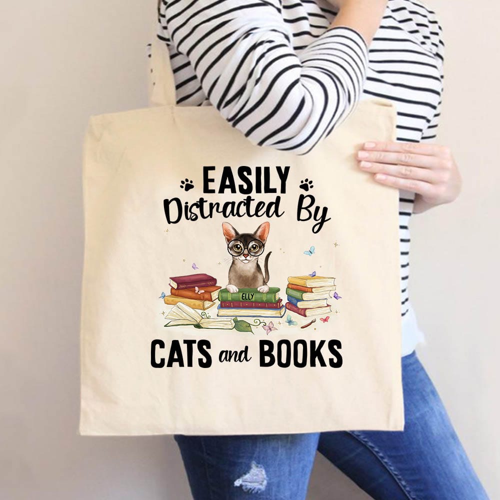 Personalized canvas tote bag gift for cat lovers - Cats &amp; Books