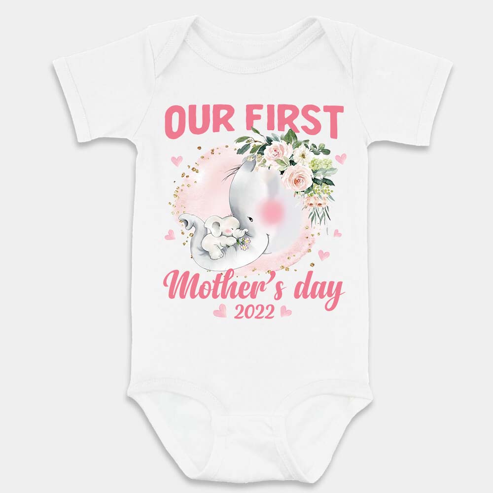 Elephant Baby Onesie Girl - Our First Mothers Day Onesie - First Mothers Day Gifts