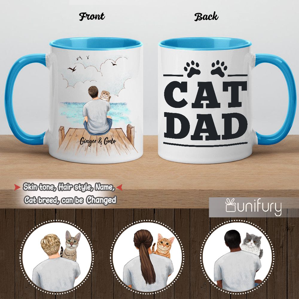 Personalized Accent Mug Gifts For Cat Lovers - Cat Dad - Wooden Dock
