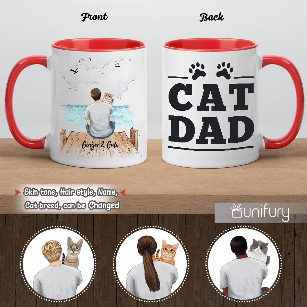 Personalized Accent Mug Gifts For Cat Lovers - Cat Dad - Wooden Dock