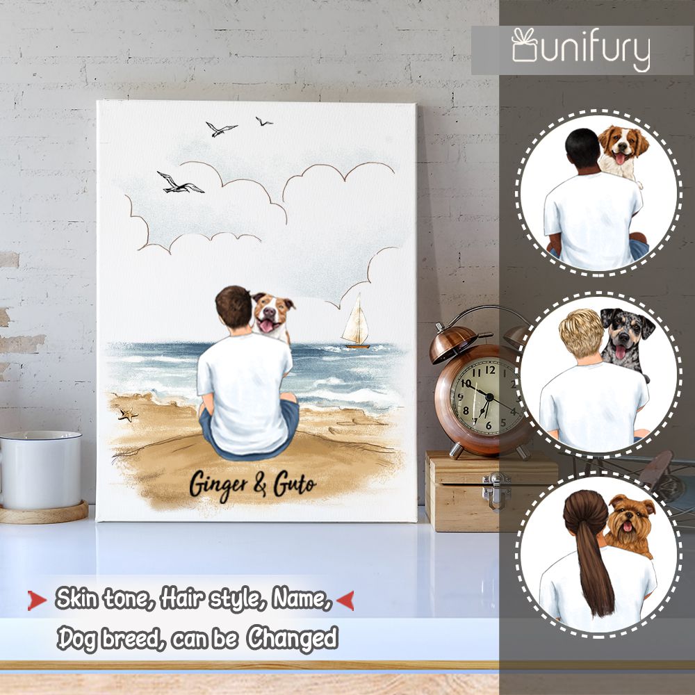 Personalized canvas print gifts for dog lovers - Dog Dad - Beach - Unifury