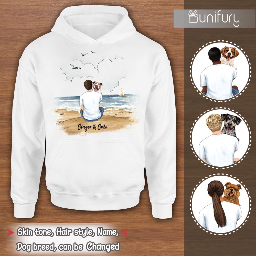[FRONT SIDE] Personalized hoodie gifts for dog lovers - Dog Dad - Beach
