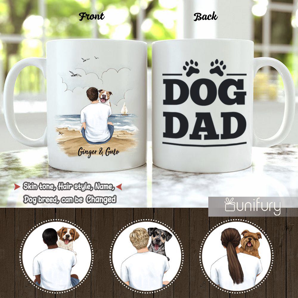Personalized Coffee Mug Gifts For Dog Lovers - Dog Dad - Beach