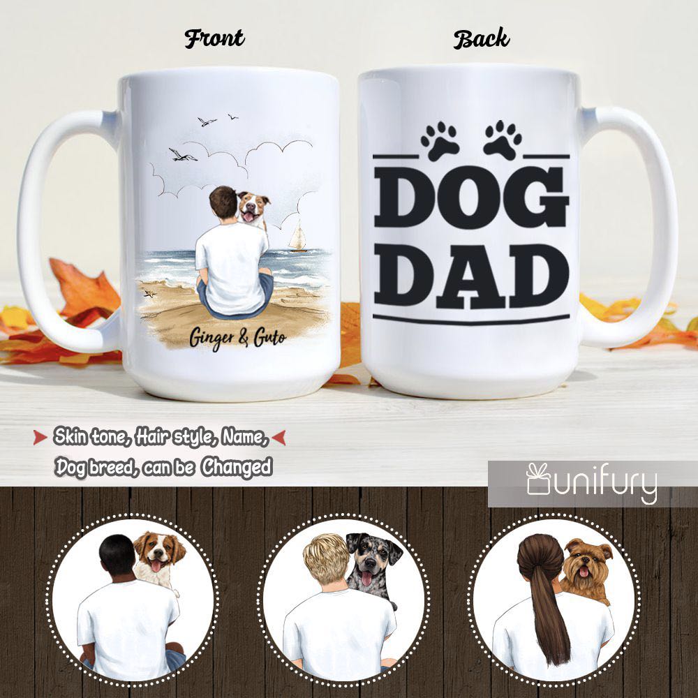 Personalized Coffee Mug Gifts For Dog Lovers - Dog Dad - Beach