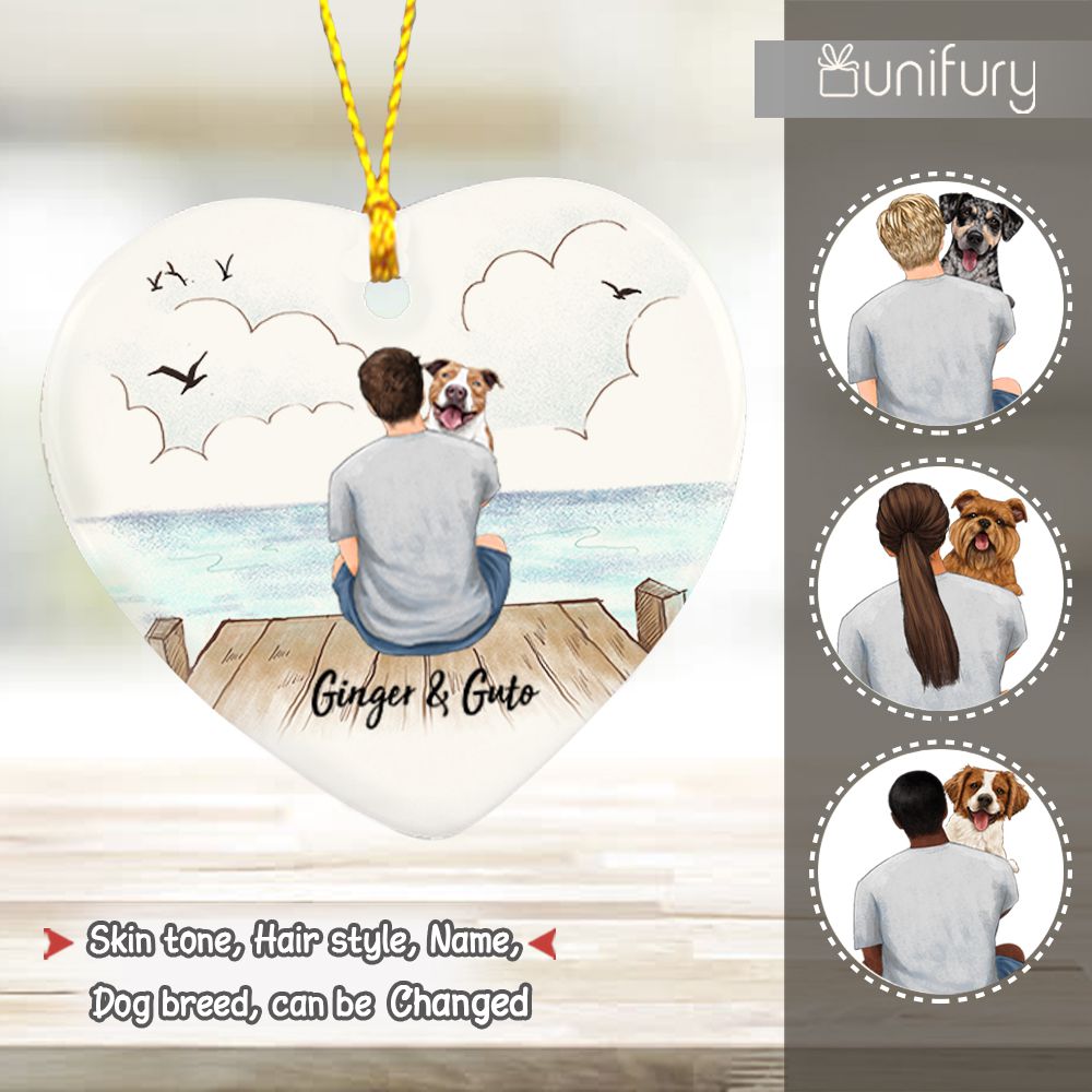 Personalized ceramic ornament gifts for dog lovers - Dog Dad - Wooden Dock