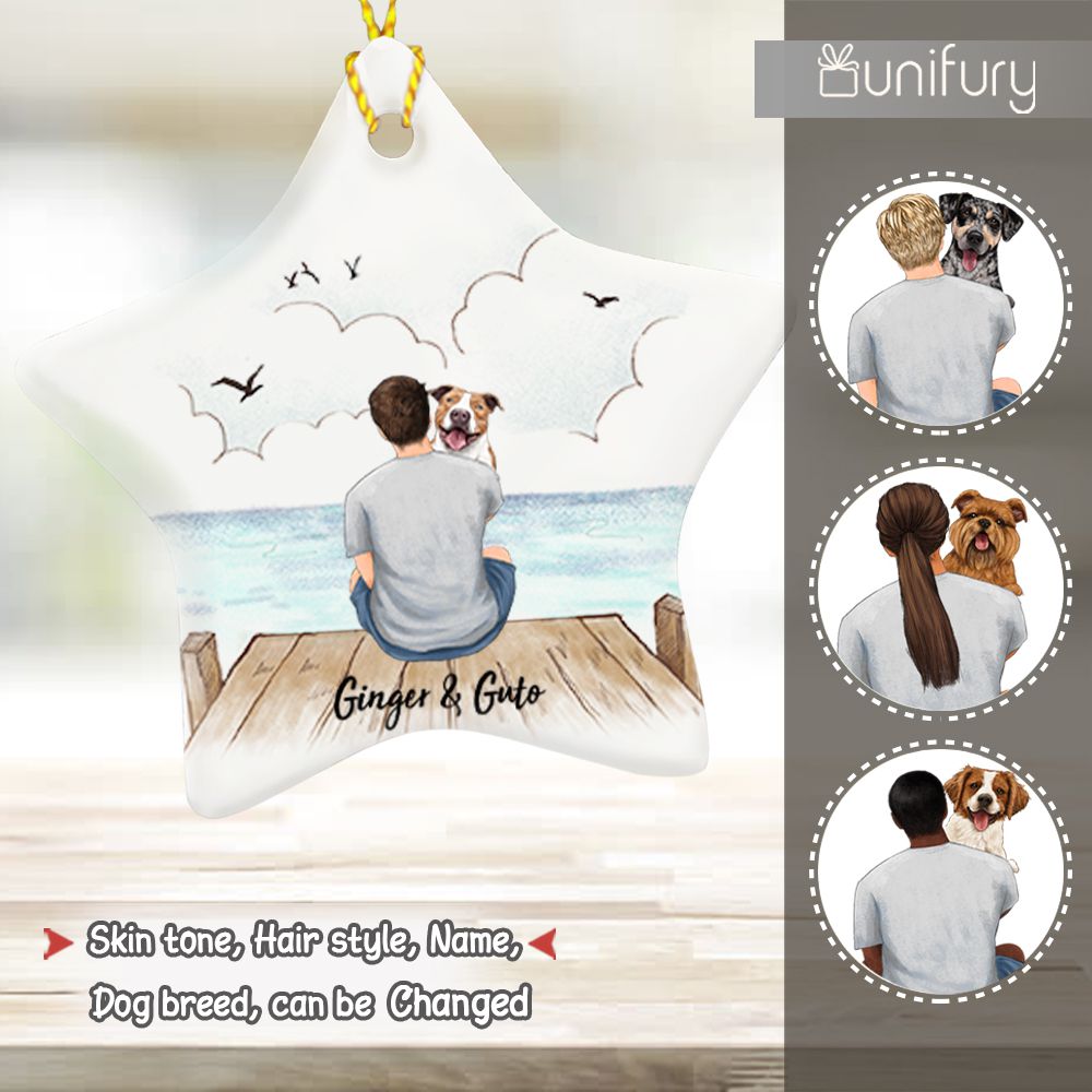 Personalized ceramic ornament gifts for dog lovers - Dog Dad - Wooden Dock