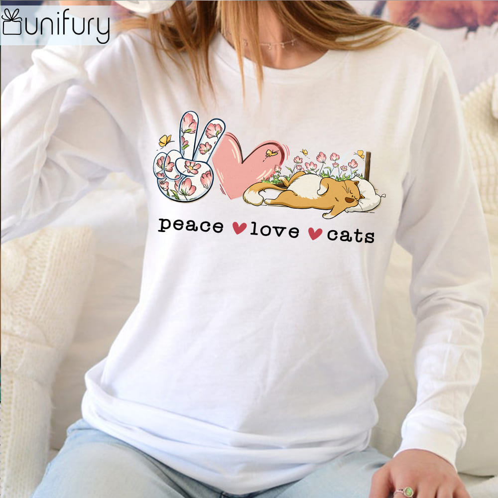 Peace Love Cats long sleeve gifts for cat lovers