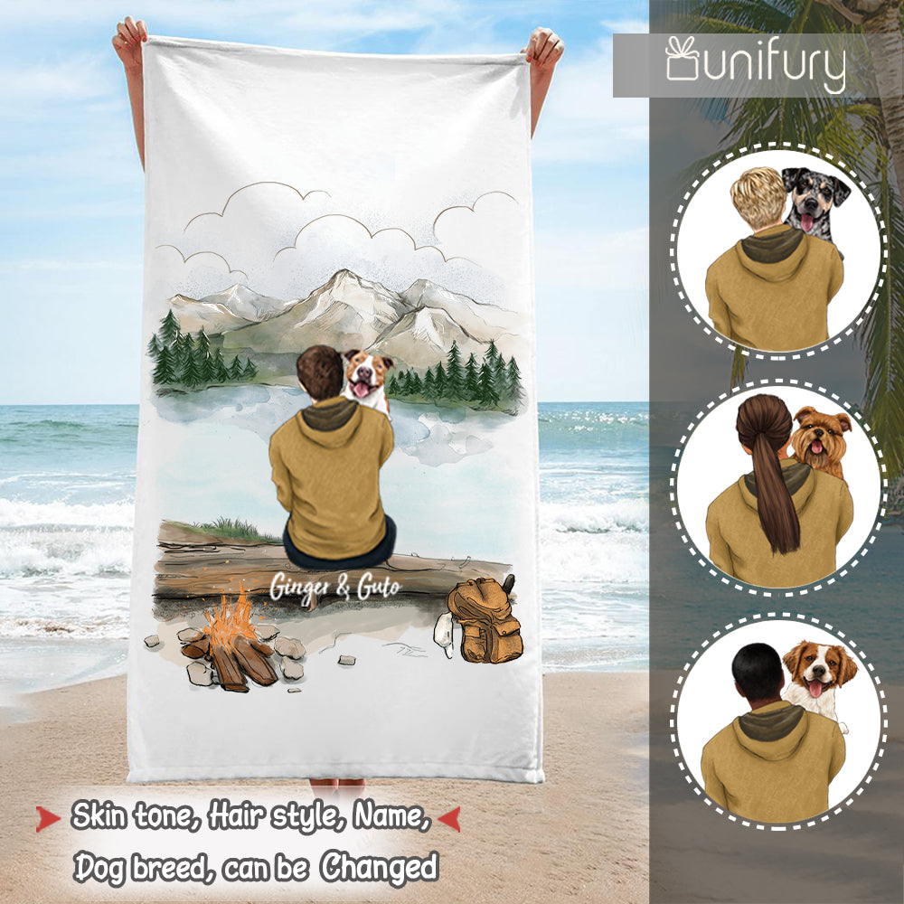 Personalized gifts for dog lovers beach towel - Dog Dad - Mountain Hiking