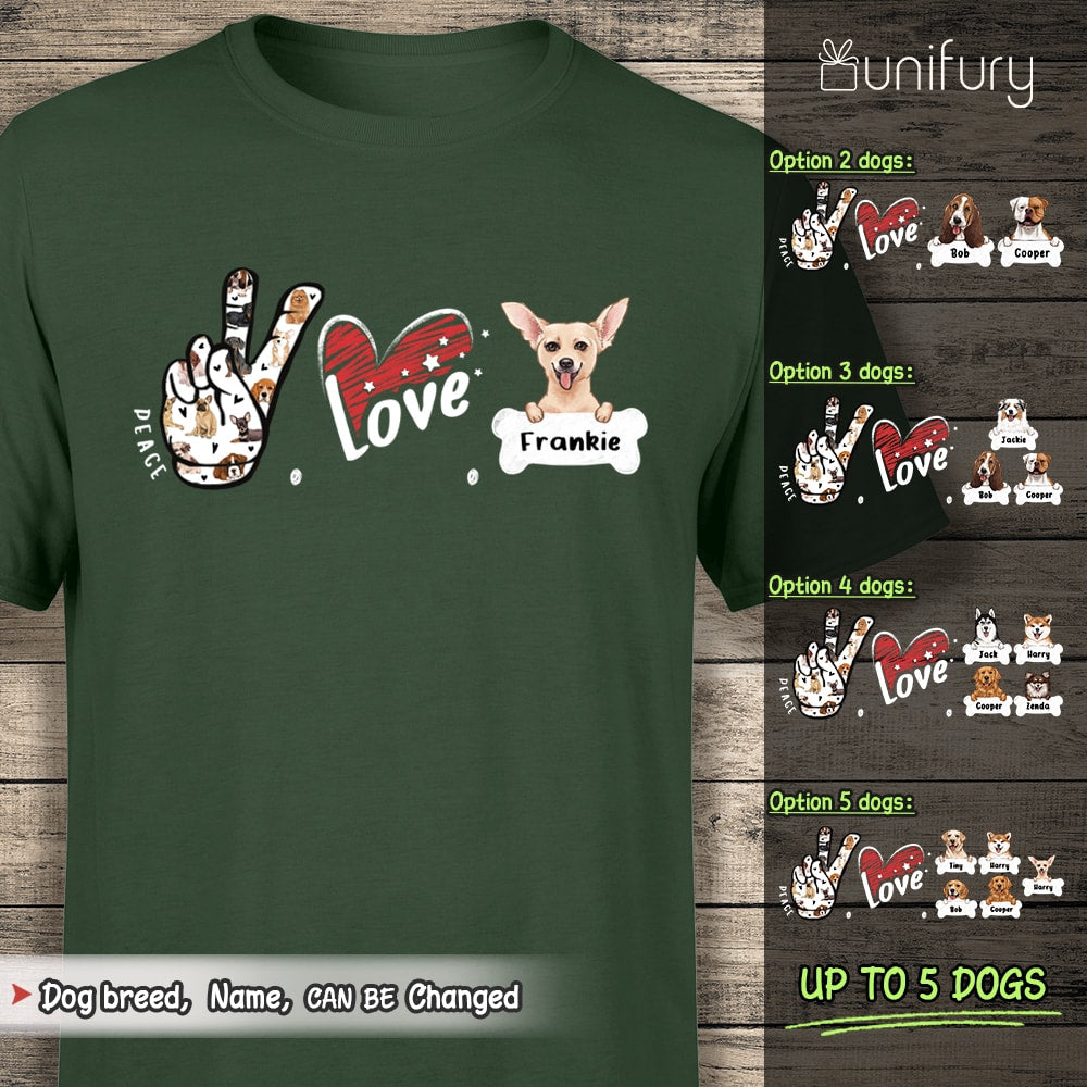 Personalized Custom Peace Love Dog T-Shirt