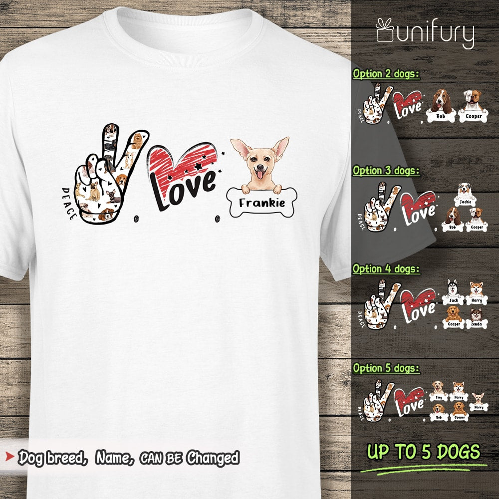 Personalized Custom Peace Love Dog T-Shirt  _ White