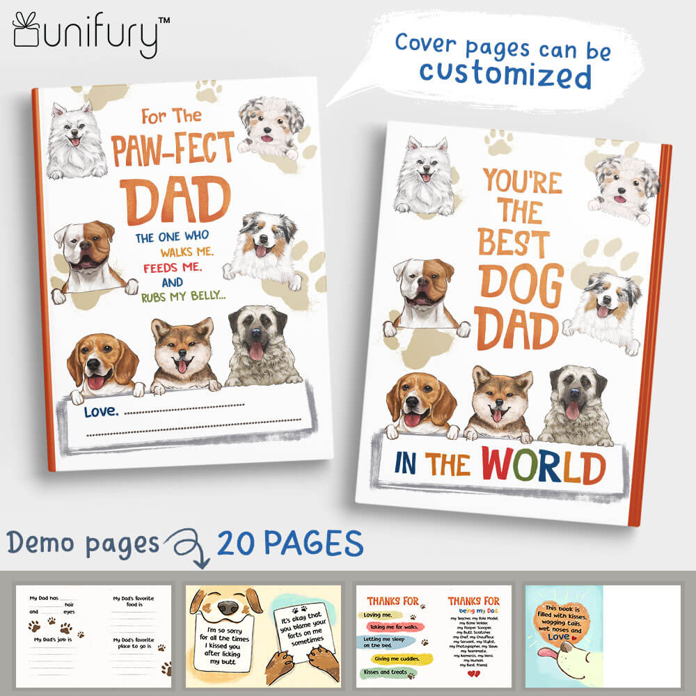 For The Paw-Fect Dad - Personalized Fill In The Blank Hardcover Book With Prompts for Dog Dad to fill with words, drawings and pictures - Orange cover