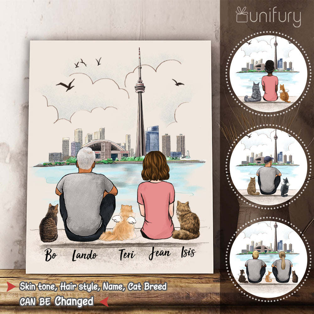 Personalized custom cat &amp; couple canvas print canvas art CN tower - 2423