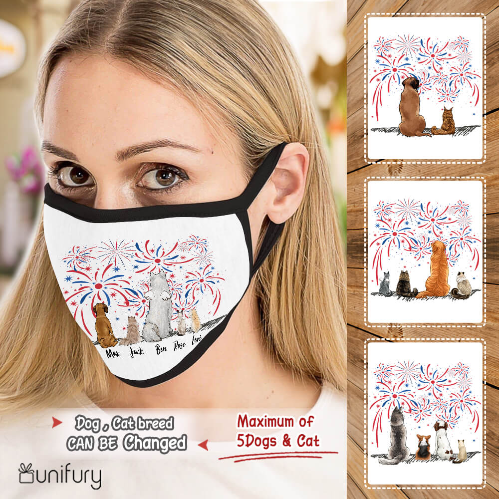 Personalized dog &amp; cat polyblend washable fabric cloth face mask 4th Of July