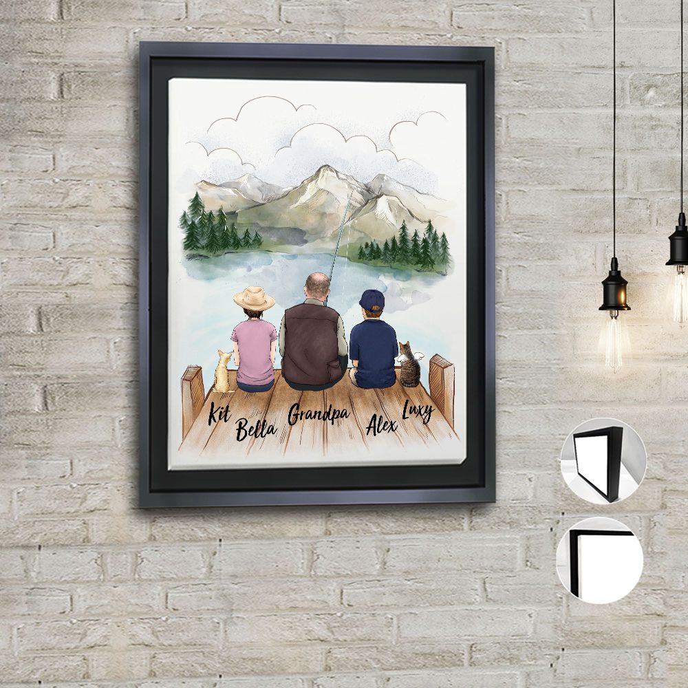 Personalized gifts for the whole family with dog, cat framed canvas - UP TO 5 - Fishing