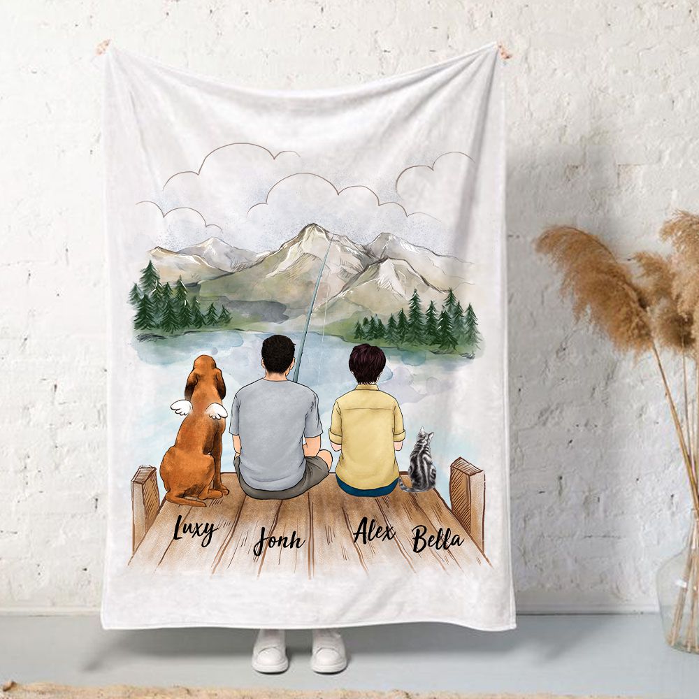 Personalized gifts for the whole family with dog, cat fleece blanket - UP TO 5 - Fishing