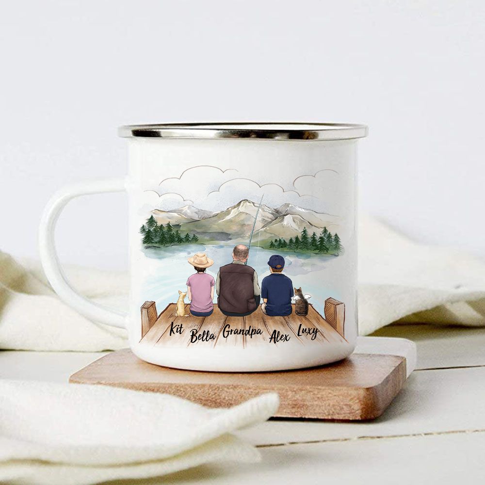 Personalized gifts for the whole family with dog, cat campfire mug - Up to 5 - Fishing