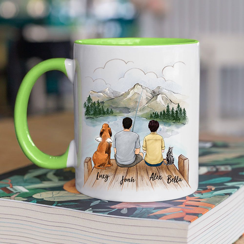 Personalized gifts for the whole family with dog, cat accent mug - Up to 5 - Fishing