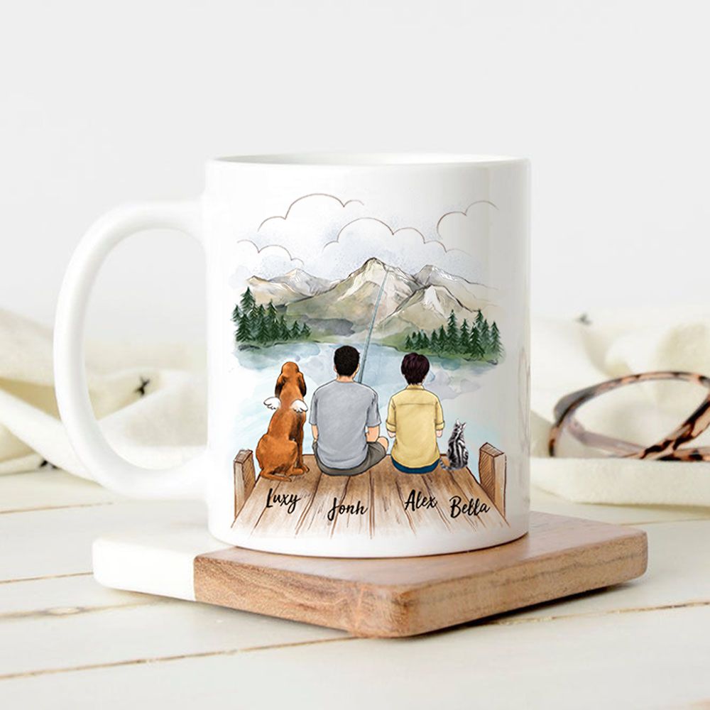 Personalized gifts for the whole family with dog, cat coffee mug - Up to 5 - Fishing