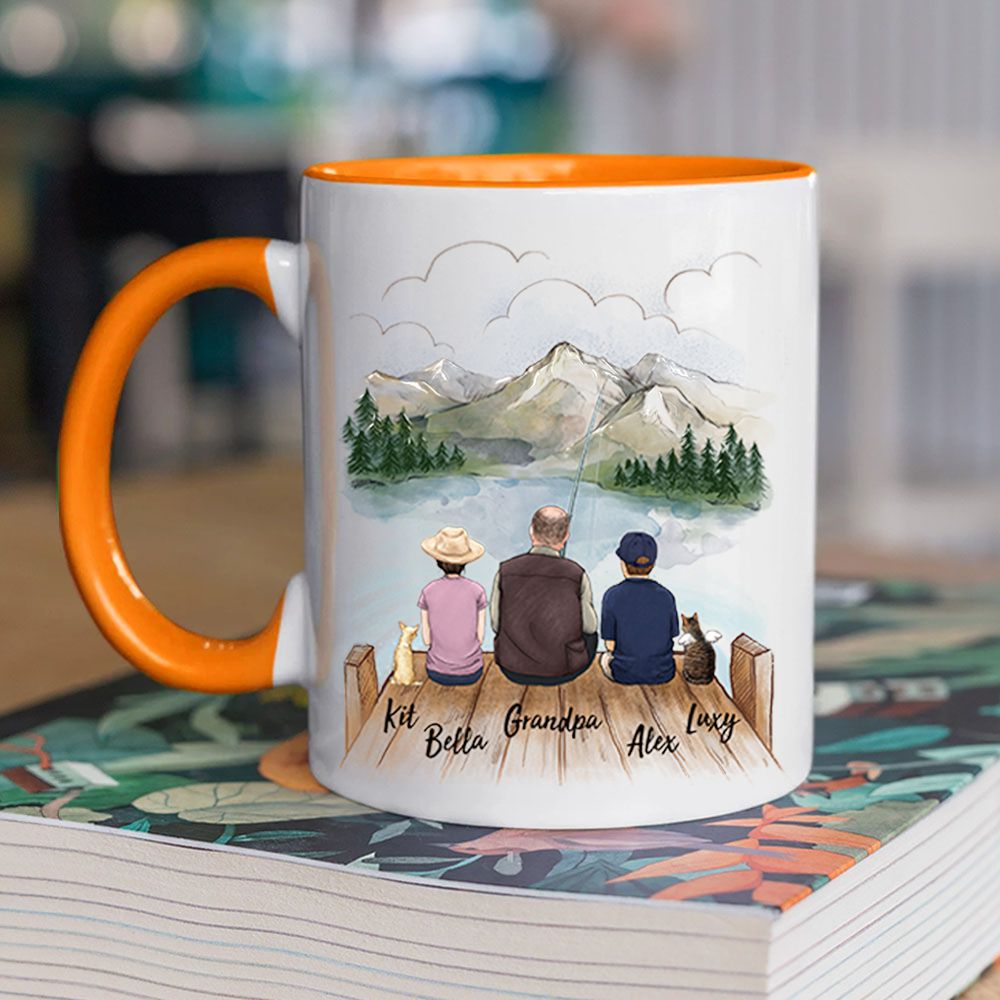 Personalized gifts for the whole family with dog, cat accent mug - Up to 5 - Fishing