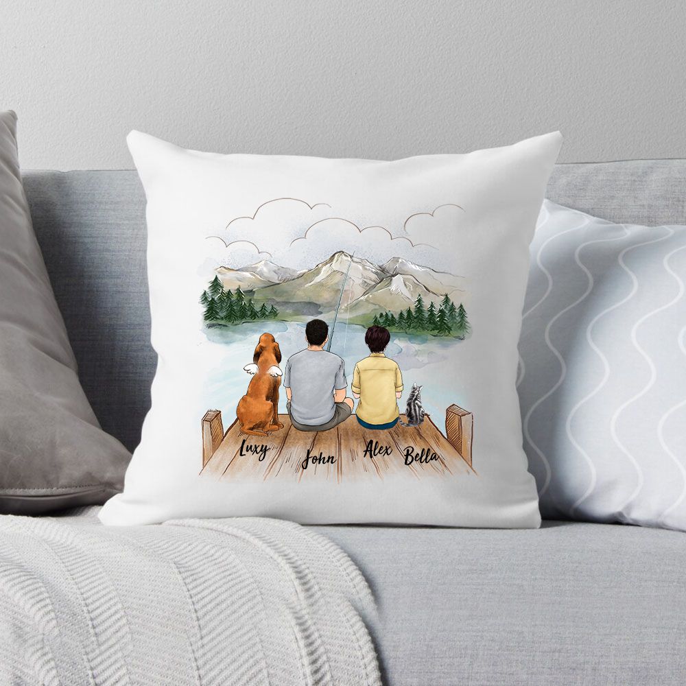 Personalized gifts for the whole family with dog, cat pillow - UP TO 5 - Fishing