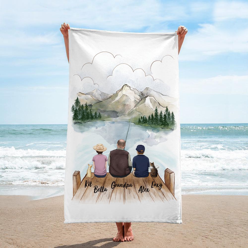 Personalized gifts for the whole family with dog, cat beach towel - UP TO 5 - Fishing