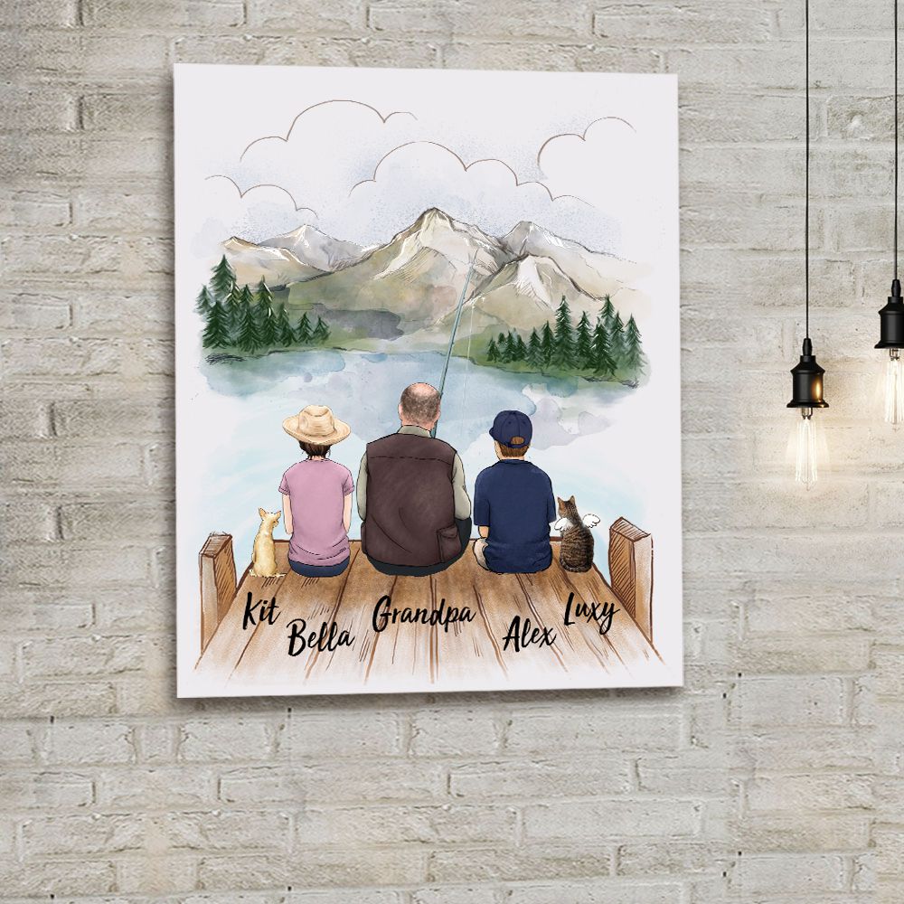 Personalized gifts for the whole family with dog, cat canvas print - UP TO 5 - Fishing